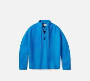 Everlane Lace Up Mock Neck Sweater Size XS Blue Wool Organic Cotton Pullover
